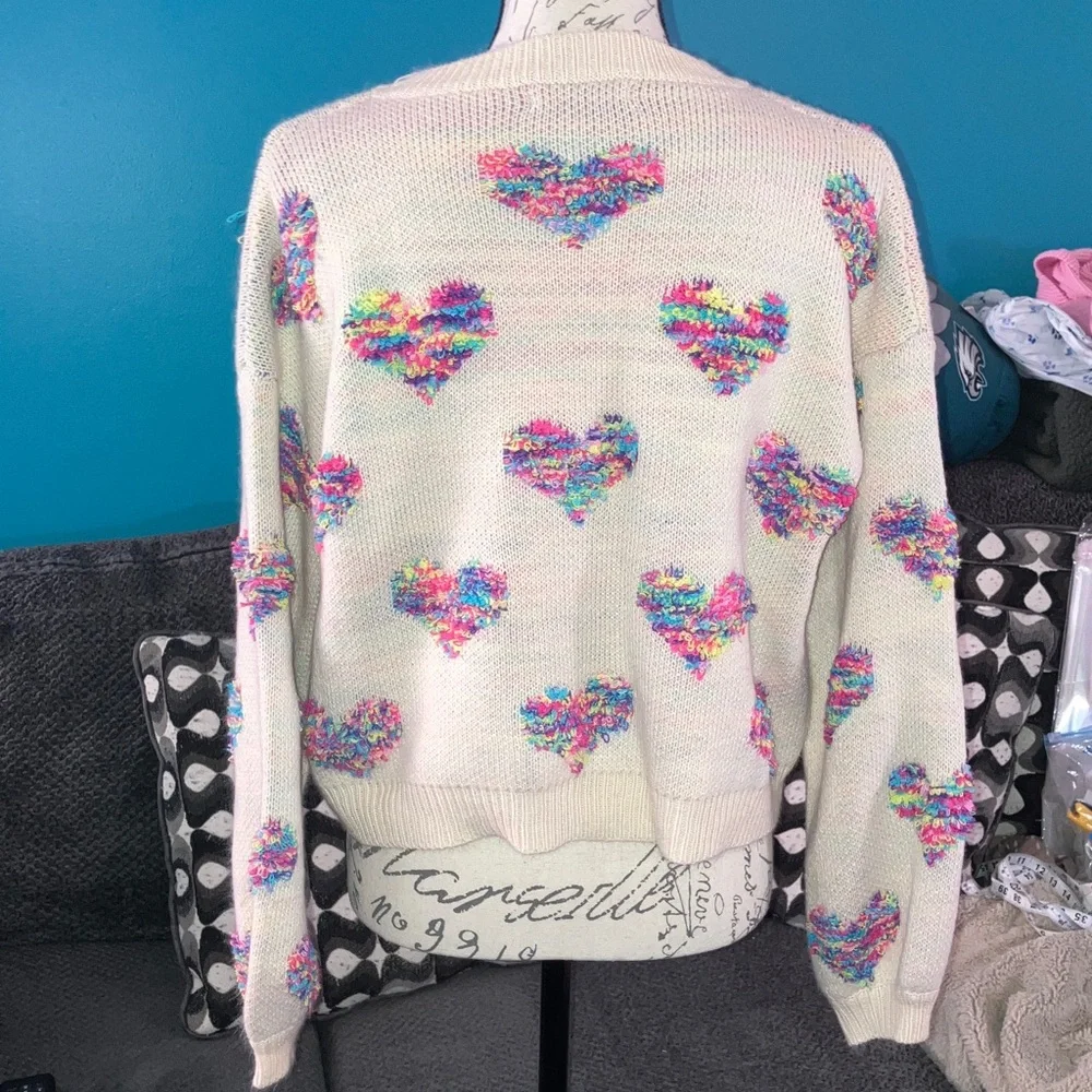 🎉4 for $20 SHEIN Drop Shoulder Heart Pattern Sweater, Medium - Picture 4 of 6